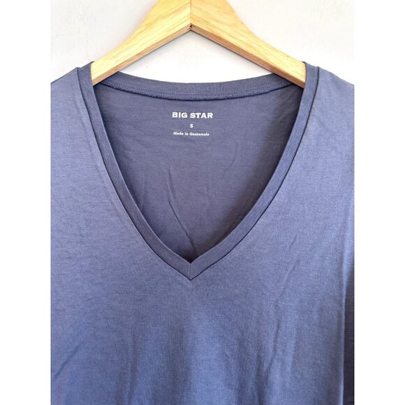 Big Star Shirt Womens SMALL Grey Vneck Short Sleeve Casual Pima Cotton $48 NWT - Picture 2 of 4